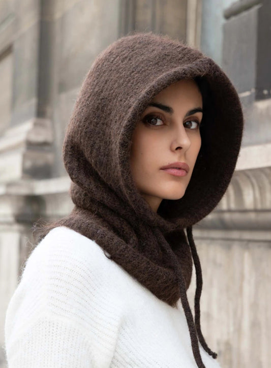 WOOL BLEND HOOD ‘N SNOOD - CHOCOLATE
