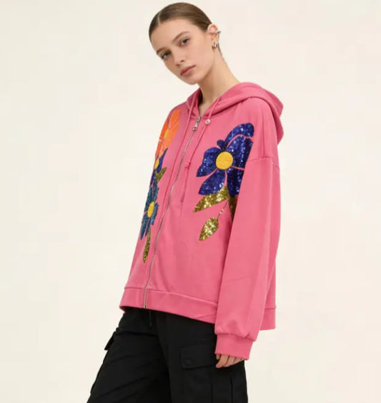 SEQUIN HOODY - 10-16 - FUSCHIA