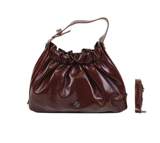 RUCHED HANDBAG/CROSSBODY - BURGUNDY