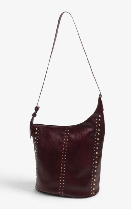STUD SHOULDER BAG - BURGUNDY