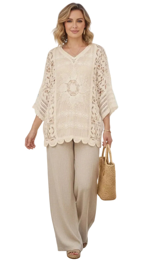COTTON LACE TOP - 10-16 - BEIGE