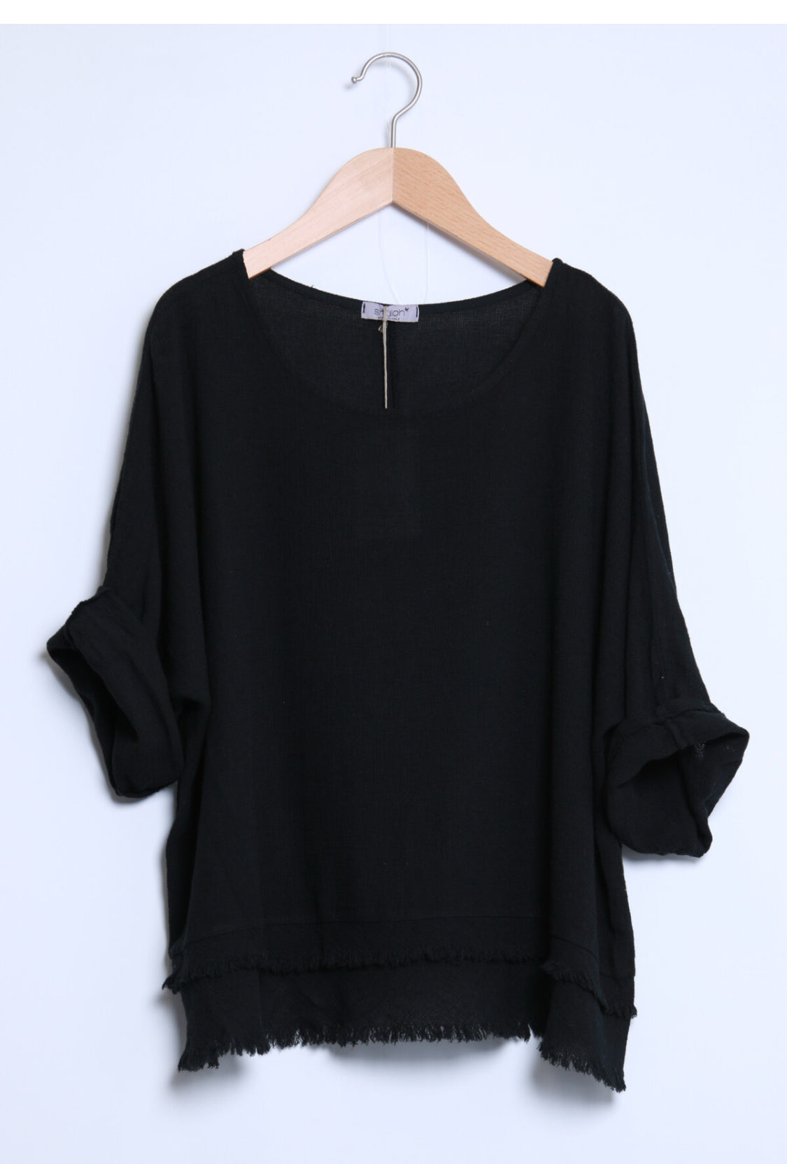LAYERED HEM LINEN TOP - 10-16 - BLACK