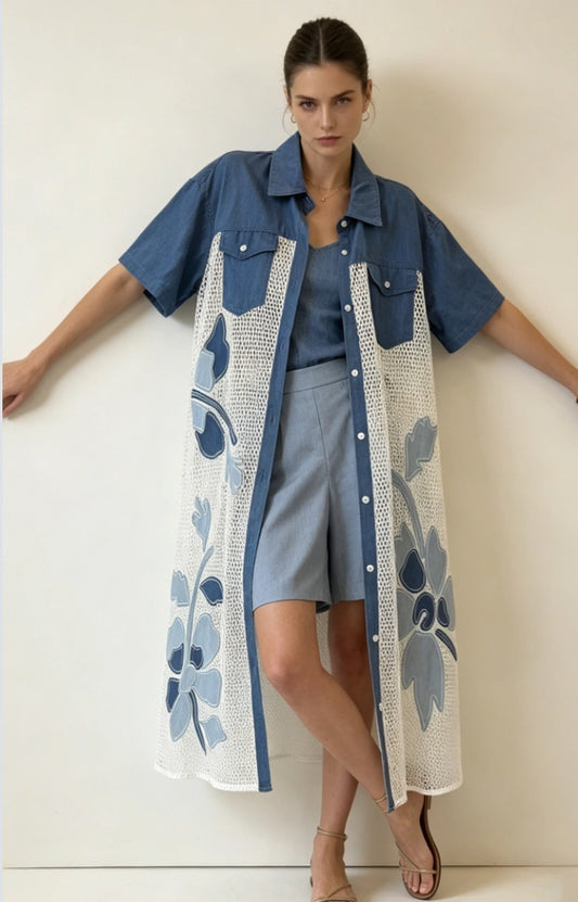 DENIM MESH SHIRT DRESS - 12-18