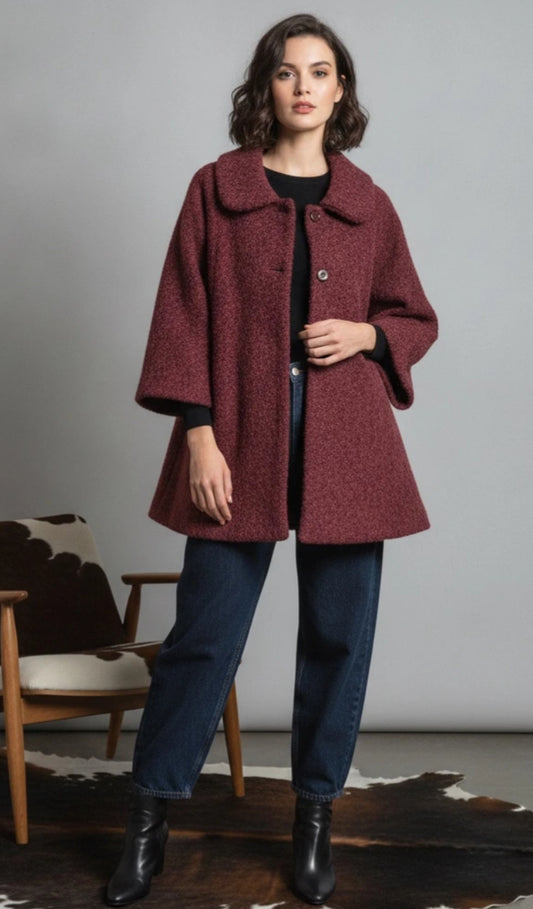 PETER PAN COLLAR COAT - 10-16 - BURGUNDY