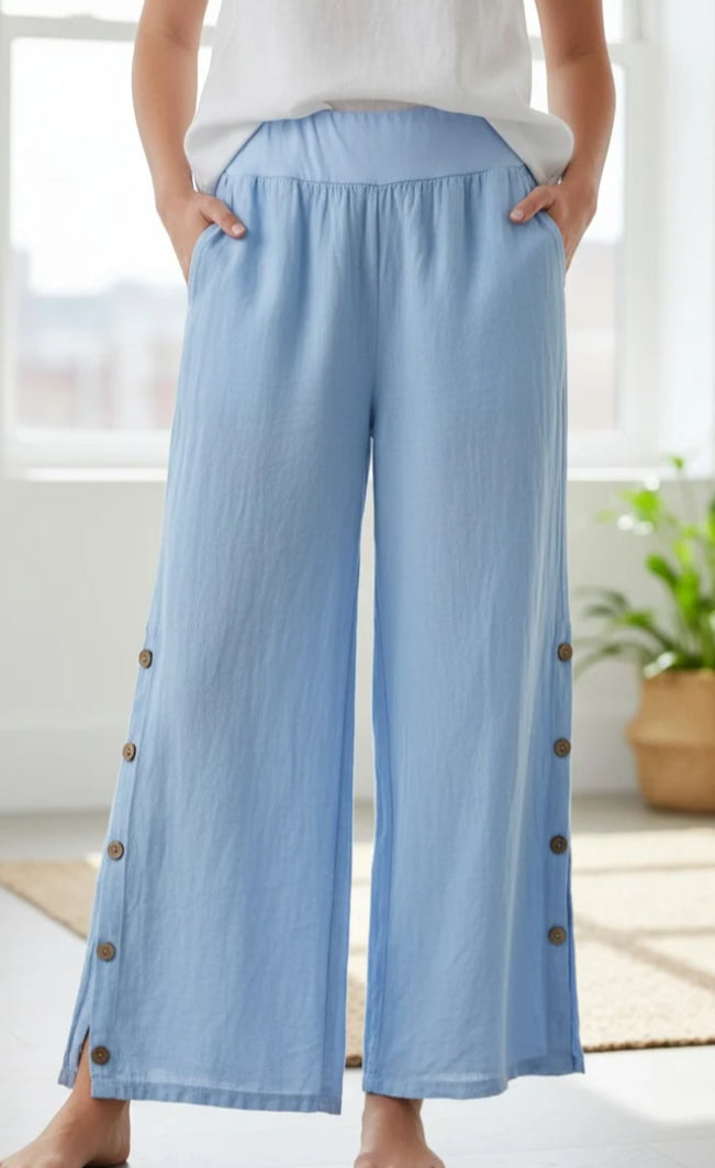 LINEN BUTTON PALAZZO - 10-16 - BLUE