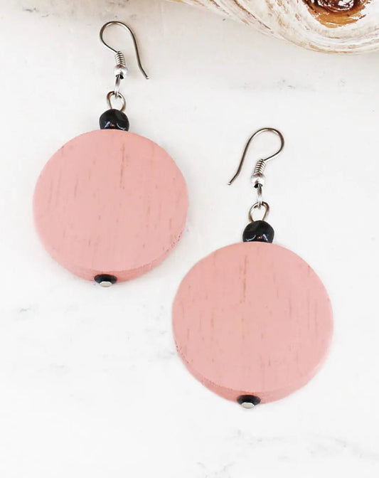 WOODEN CIRCLE DISC EARRINGS