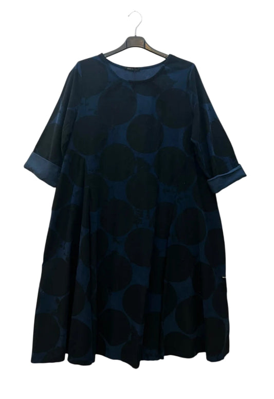 COTTON CIRCLE PRINT DRESS - 10-14/16 - NAVY