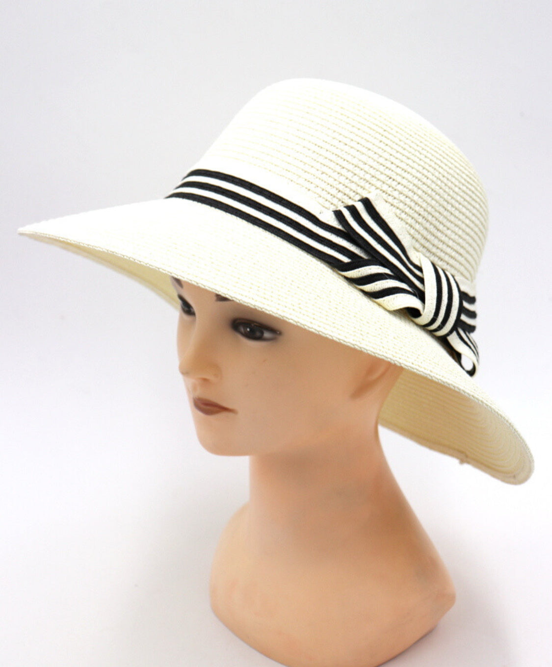STRIPE RIBBON SUN HAT - IVORY
