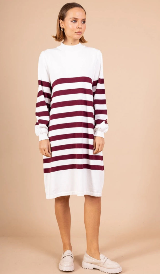 STRIPED KNIT DRESS - 10-16 - BURGUNDY