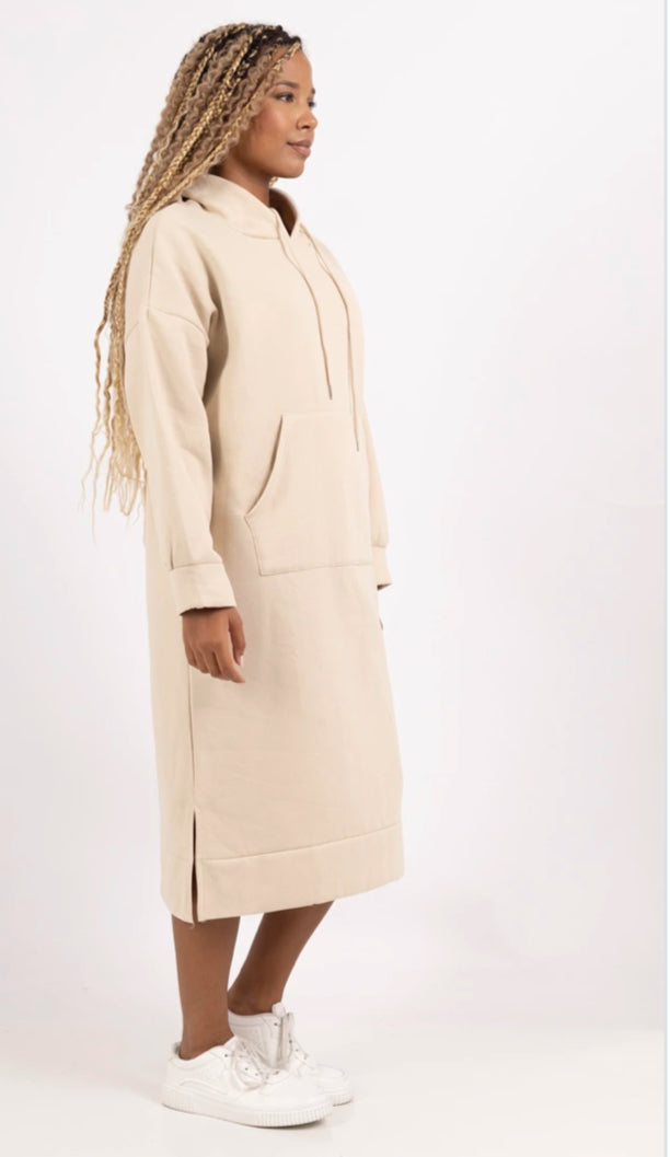 HOODED SWEATER DRESS - 10-16 & 16-20 - BEIGE