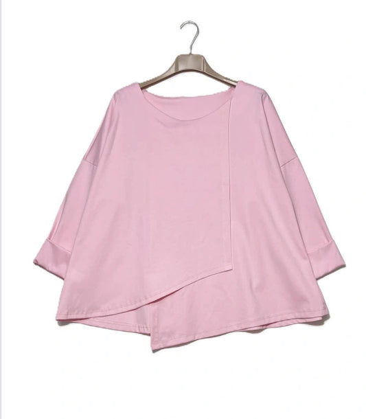 COTTON BLEND ASYMMETRIC TOP - 10-16 - PINK