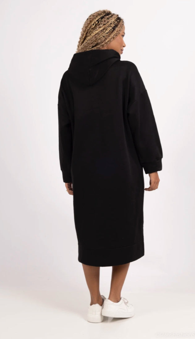 HOODED SWEATER DRESS - 10-16 & 16-20 - BLACK