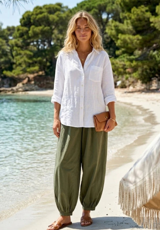 COTTON ELASTIC HEM PANTS - 10-16- KHAKI