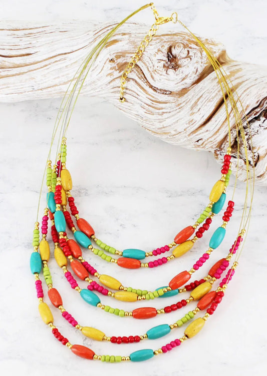 WOODEN BEAD LAYERED NECKLACE
