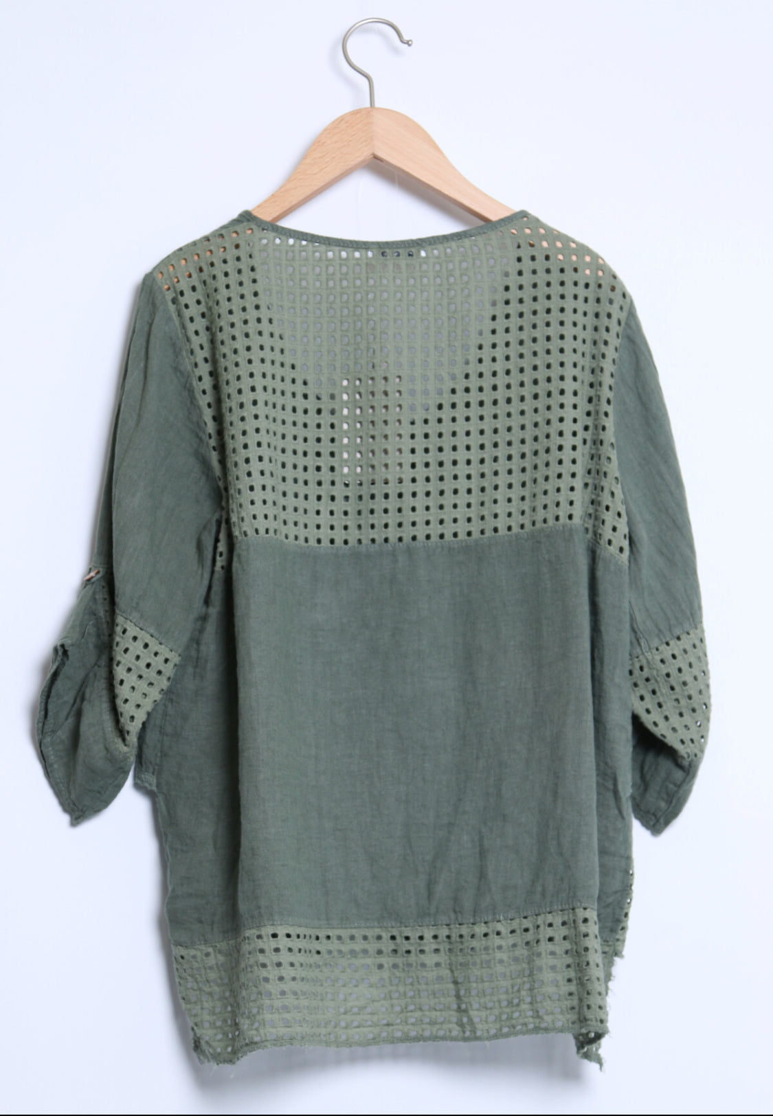LINEN MESH DETAIL JACKET - 10-16 - KHAKI
