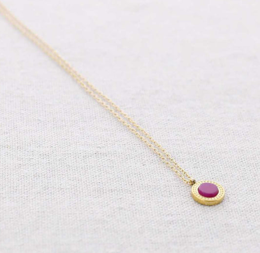 STONE CIRCLE PENDANT NECKLACE- FUSCHIA