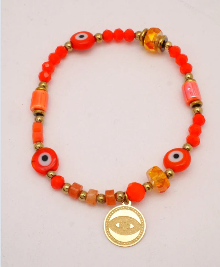 EVIL EYE BEAD BRACELET- ORANGE