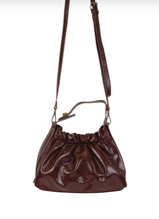 RUCHED HANDBAG/CROSSBODY - BURGUNDY