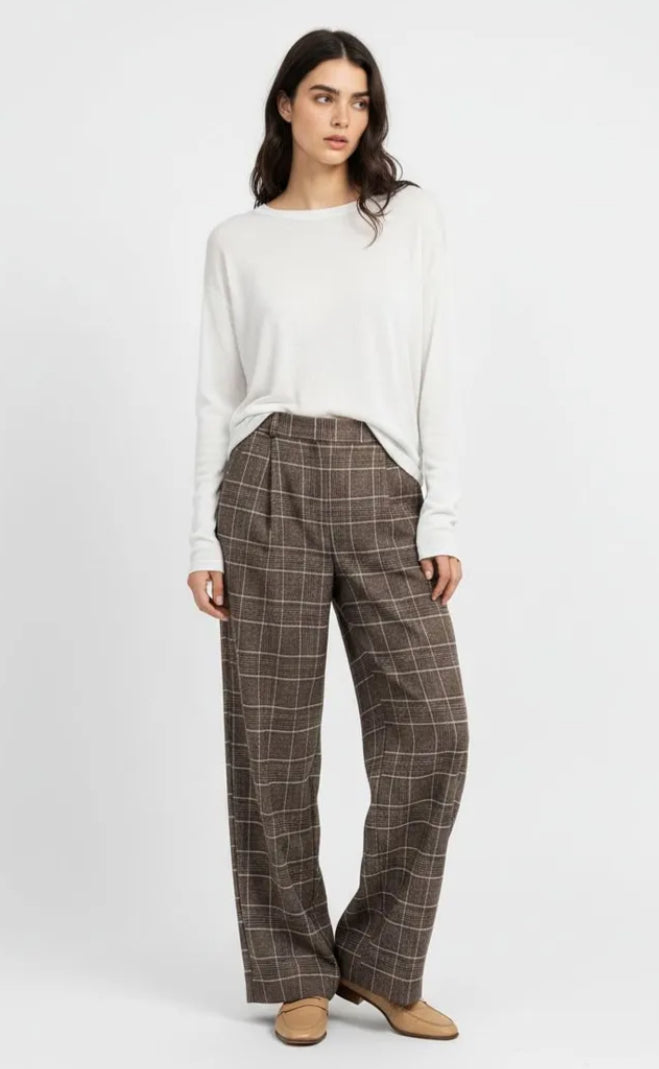 CHECK STRAIGHT LEG PANTS - 10-16 - BURGUNDY