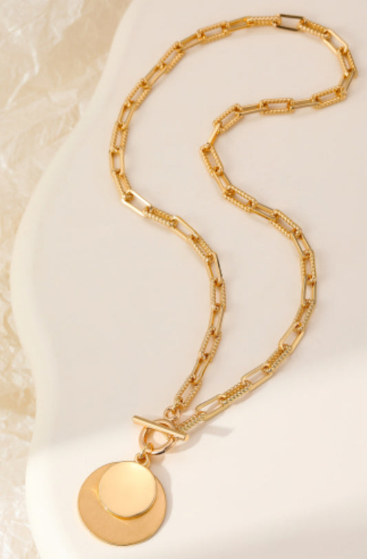 T-BAR DISC NECKLACE - GOLD