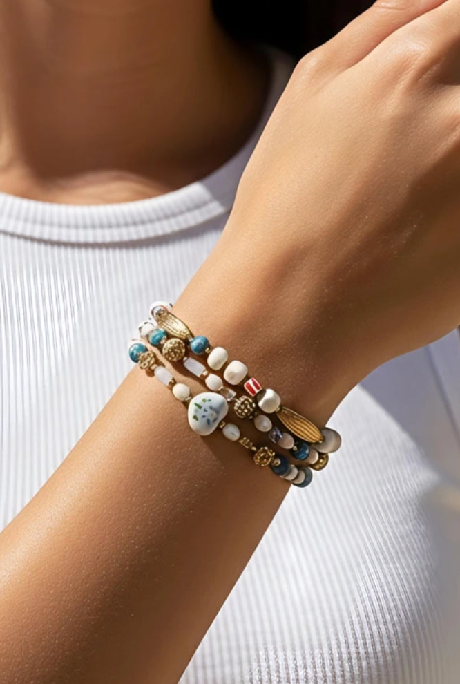 TRIPLE STRAND CERAMIC BEAD BRACELET
