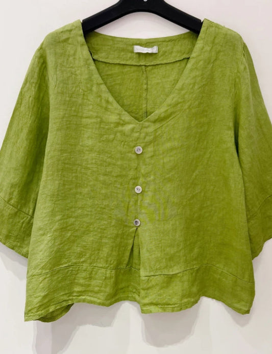 BUTTON DETAIL LINEN TOP - 10-16