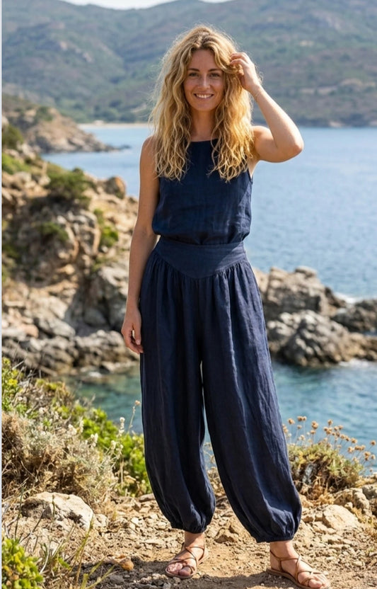 LINEN CUFFED PANTS - 10-16 - NAVY