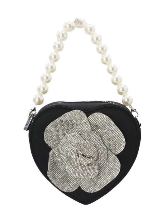 HEART PEARL HANDLE OCCASION BAG - BLACK