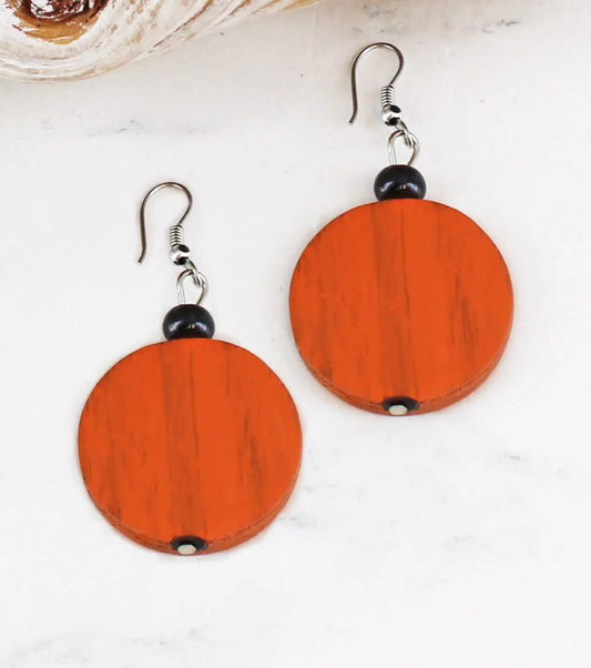 WOODEN CIRCLE DISC EARRINGS