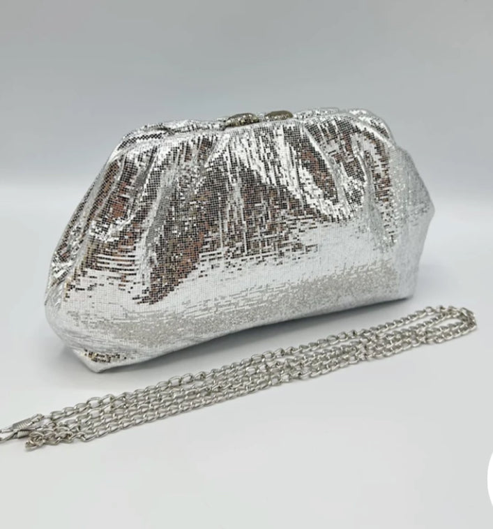 RUCHED OCCASION BAG - SILVER