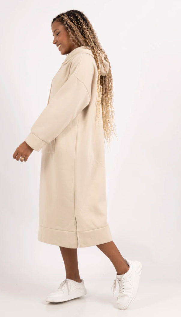 HOODED SWEATER DRESS - 10-16 & 16-20 - BEIGE