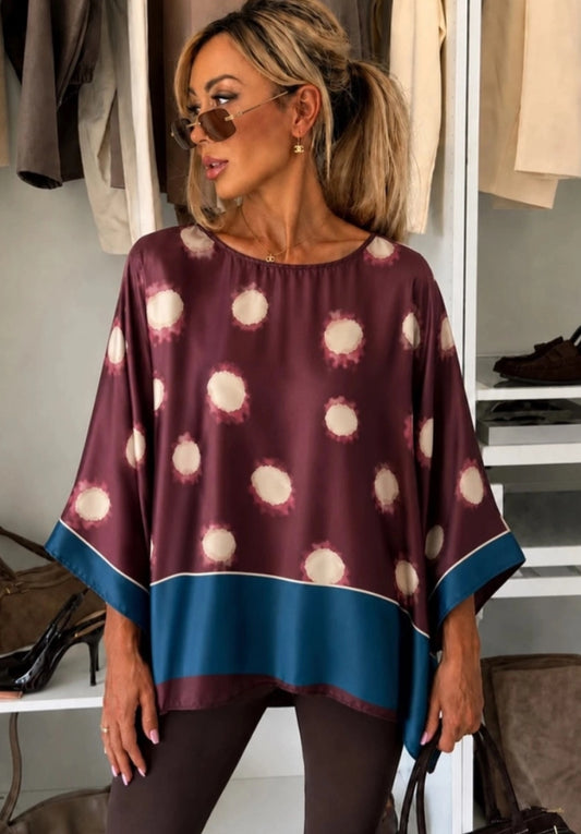 OVERSIZED SATIN TOP - 14-18 - BURGUNDY