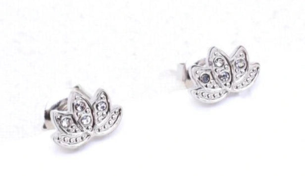 LOTUS FLOWER CRYSTAL STUDS - SILVER