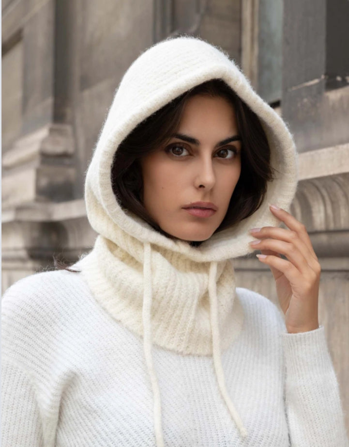 WOOL BLEND HOOD ‘N SNOOD - CREAM