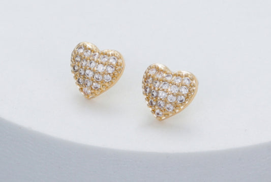 CRYSTAL HEART STUD EARRINGS - GOLD