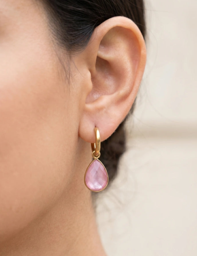 CRYSTAL HUGGIE EARRINGS - PINK