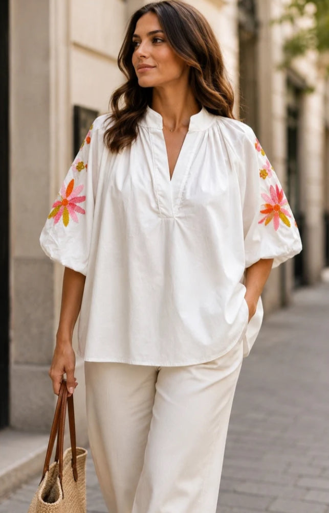 EMBROIDERED COTTON BLOUSE - 10-16 - WHITE