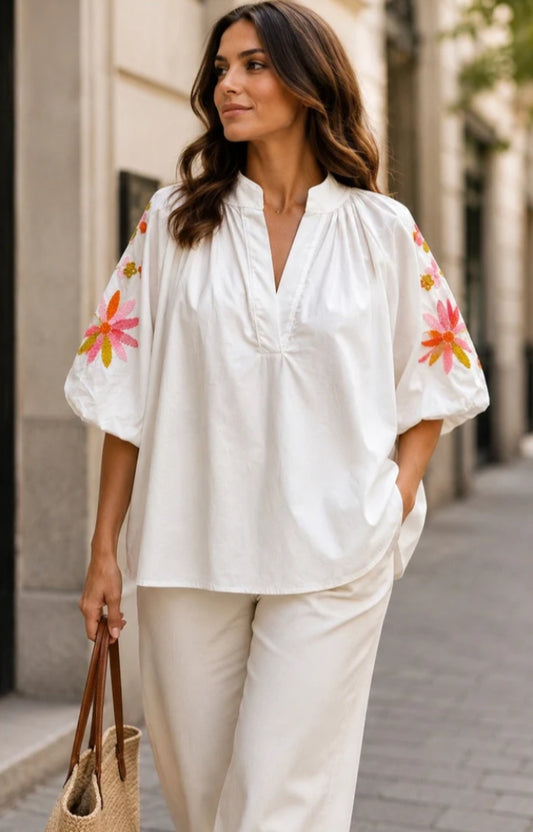 EMBROIDERED COTTON BLOUSE - 10-16 - WHITE
