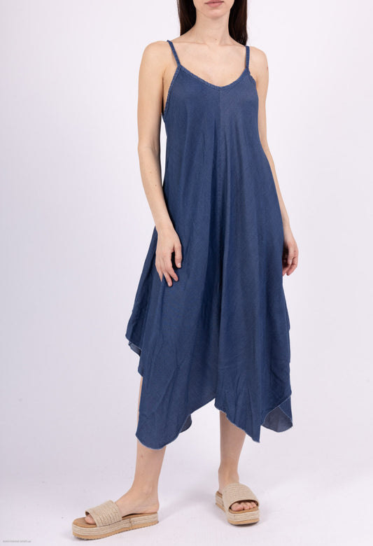 COTTON HANKY HEM DENIM DRESS - 8-12/14- DARK WASH