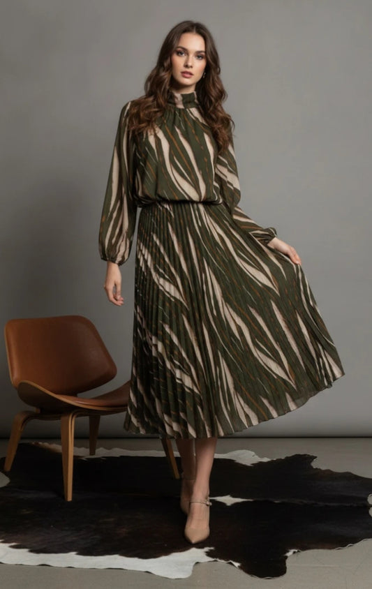VISCOSE BOW TIE MAXI DRESS - 10-14 - KHAKI