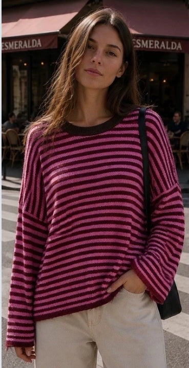 TIE BACK STRIPE KNIT - 10-16 - PINK
