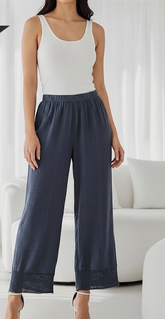 MESH TRIM PALAZZO - 10-16 - NAVY