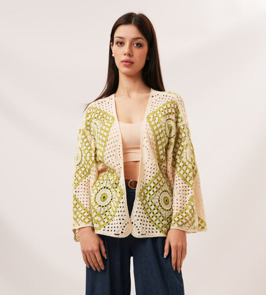 CROCHET CARDI - FREE SIZE - GREEN