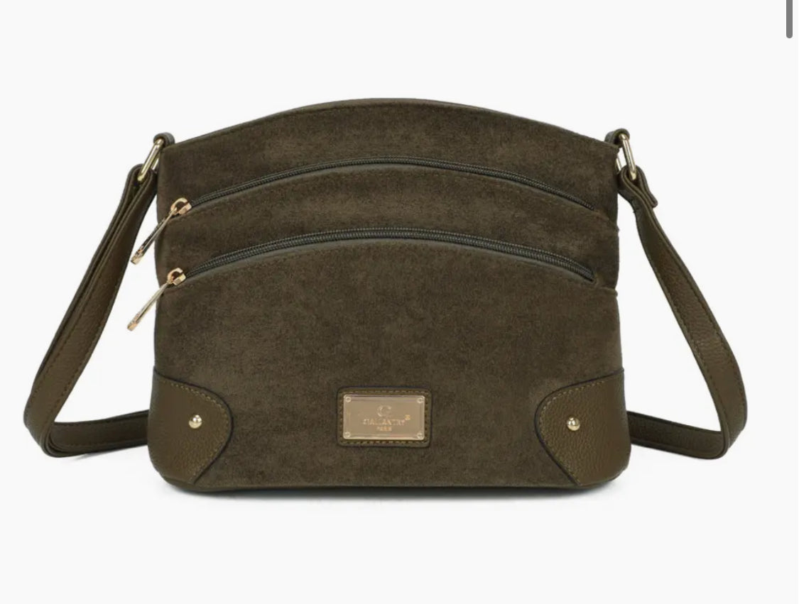 TRIPLE ZIP CROSSBODY - KHAKI