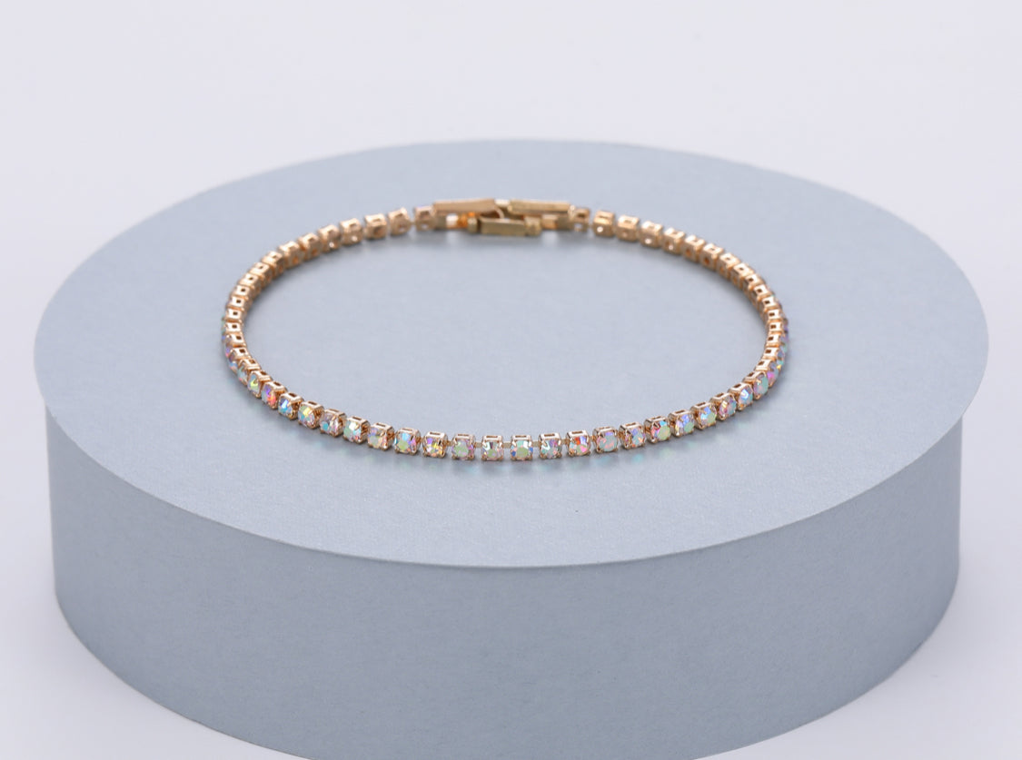 GOLD IRIDESCENT CRYSTAL TENNIS BRACELET