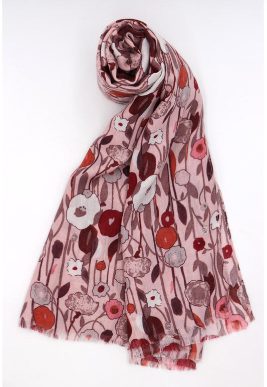 COTTON BLEND FLORAL PRINT SCARF - PINK