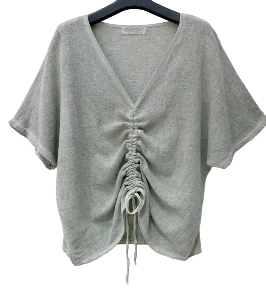 COTTON LINEN RUCHED TOP - 10-16