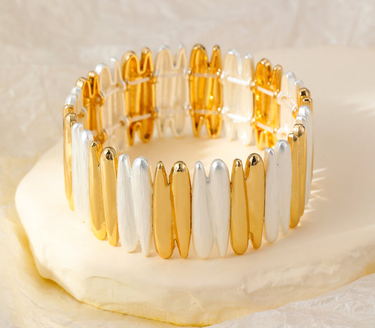 TEXTURED BANGLE - ELASTIC - SILVER/GOLD