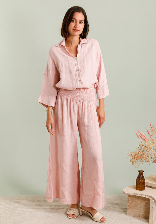 ELASTIC WAIST LINEN PANTS - 10-16 - PINK