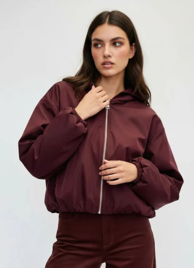 HOODED BOMBER JACKET - 10-16 - BURGUNDY